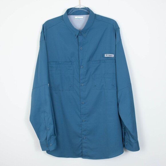 Columbia Mens PFG Omnishade Button Down Shirt Size XXL Blue Long Sleeve Fishing - Picture 1 of 9